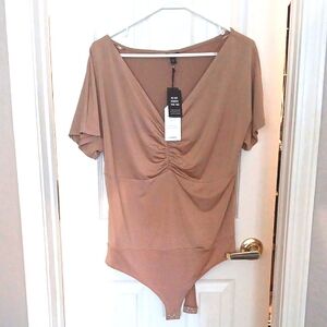 Express Nude Ruched Bodysuit Top